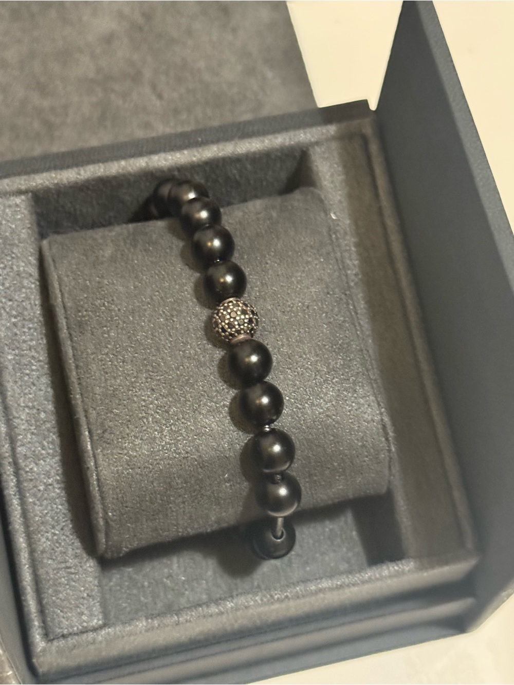 David Yurman MensBlack onyx spiritual bead bracelet with black pave diamond bead